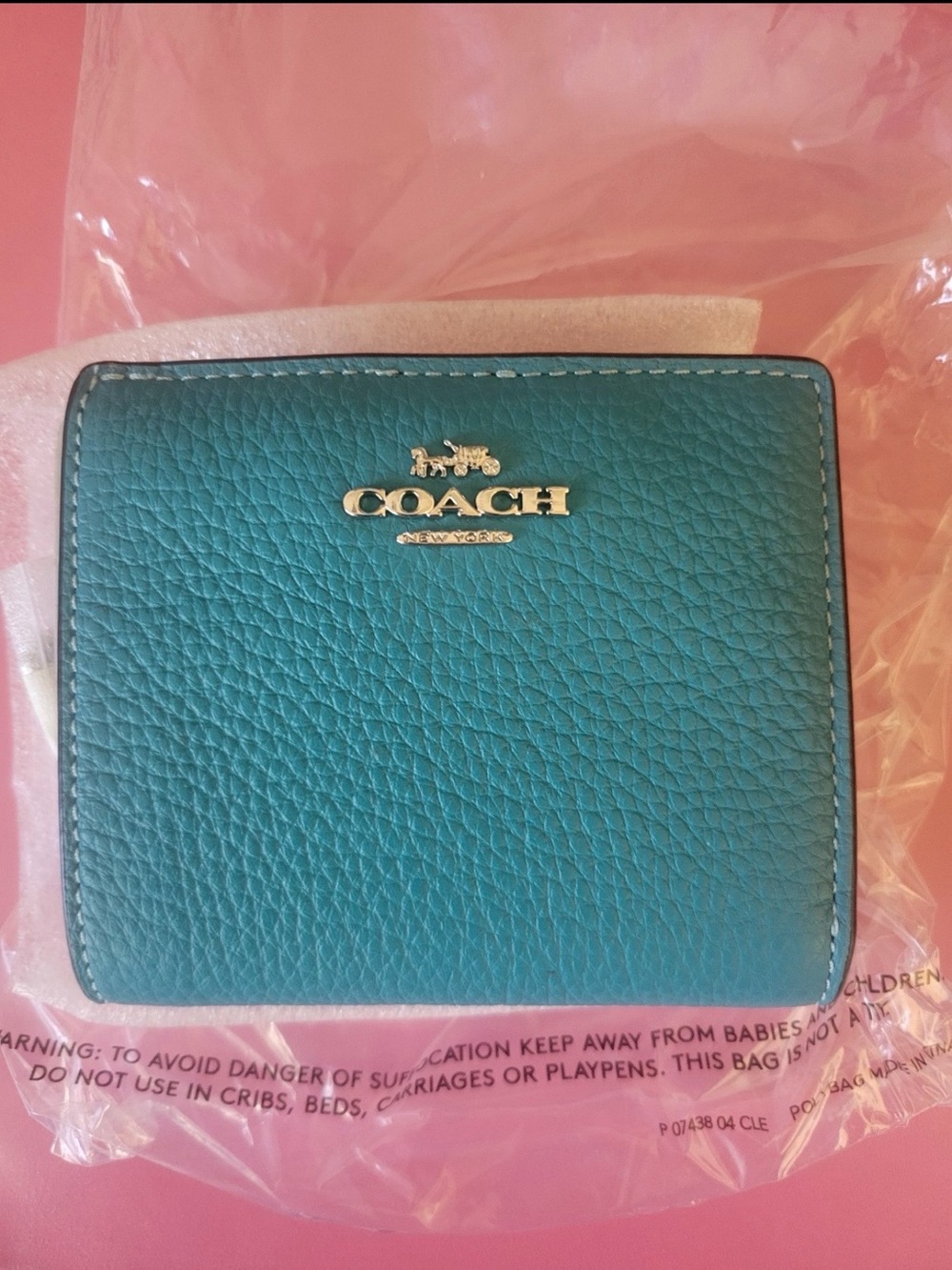 Coach Snap Card Case Wallet Teal Blue Leather With C Charm NWT  *AUTHENTIC*